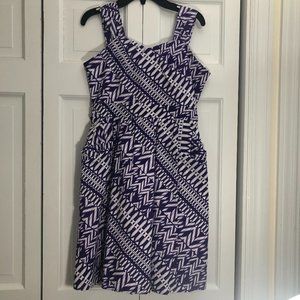 Purple & White Geometric Wide-Strap Girls' Casual Dress